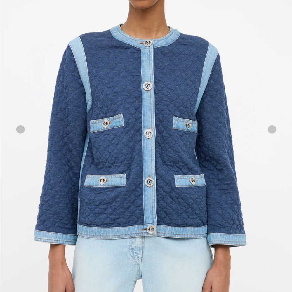 CHANEL Quilted Blum Denim Trim Jacket